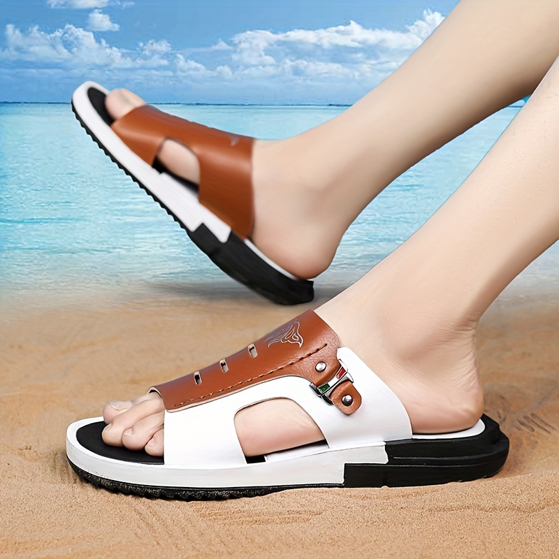 Sandálias De Cuero Moda Para Hombre Zapatos De Verano Playa Casuales Sólido  Lujo