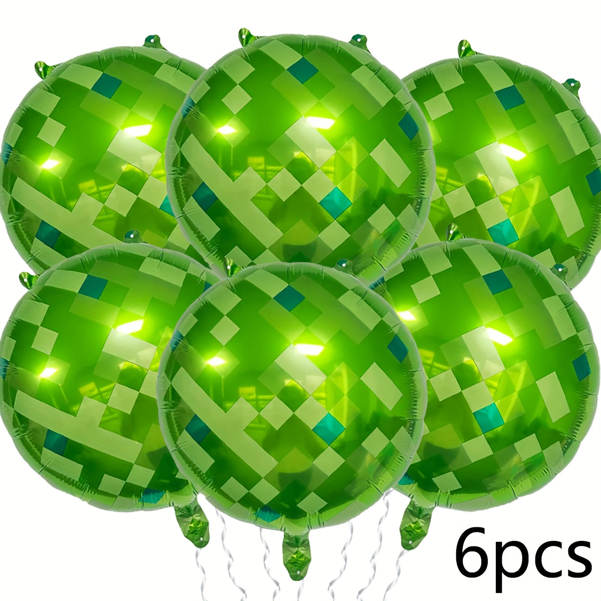 Image of 6pcs Pixel Balloons, 45.72cm Green Foil Balloon, Pixel Theme Party Decor, Anniversary, Holiday Event, Men Women Party Supplies Celebration, Shooting Props