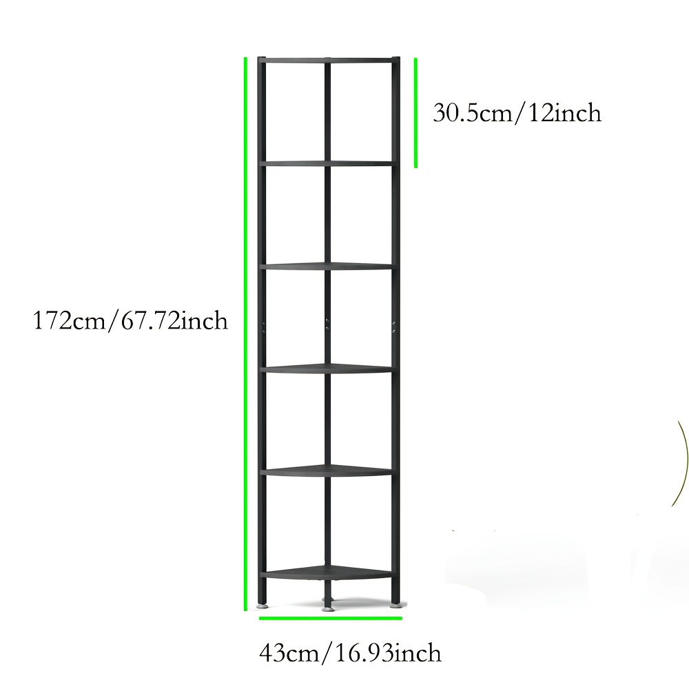 6-tier Corner Shelving Unit, Freestanding Shelving Unit, Plant Stand, Bookcase With Storage, Multi-tier Corner Display Unit, 30x30x172cm, Black, Corner Shelves