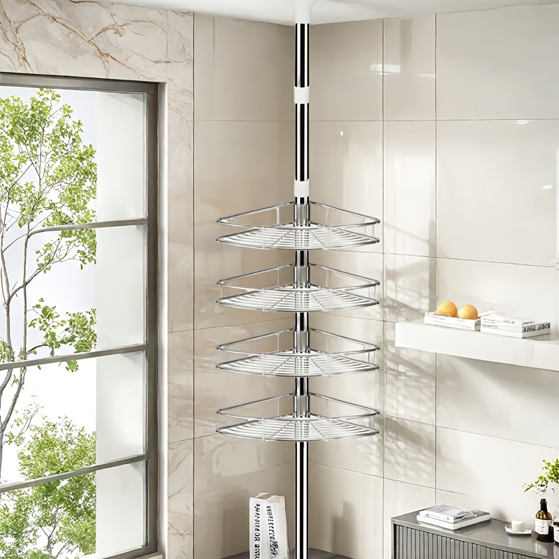 Eck-Dusch-Caddy Mit Spannstange - Edelstahl, Verstellbar (137-317,5 Cm), 4 Regale, Für Badewanne & Dusche, Beschädigungsfrei