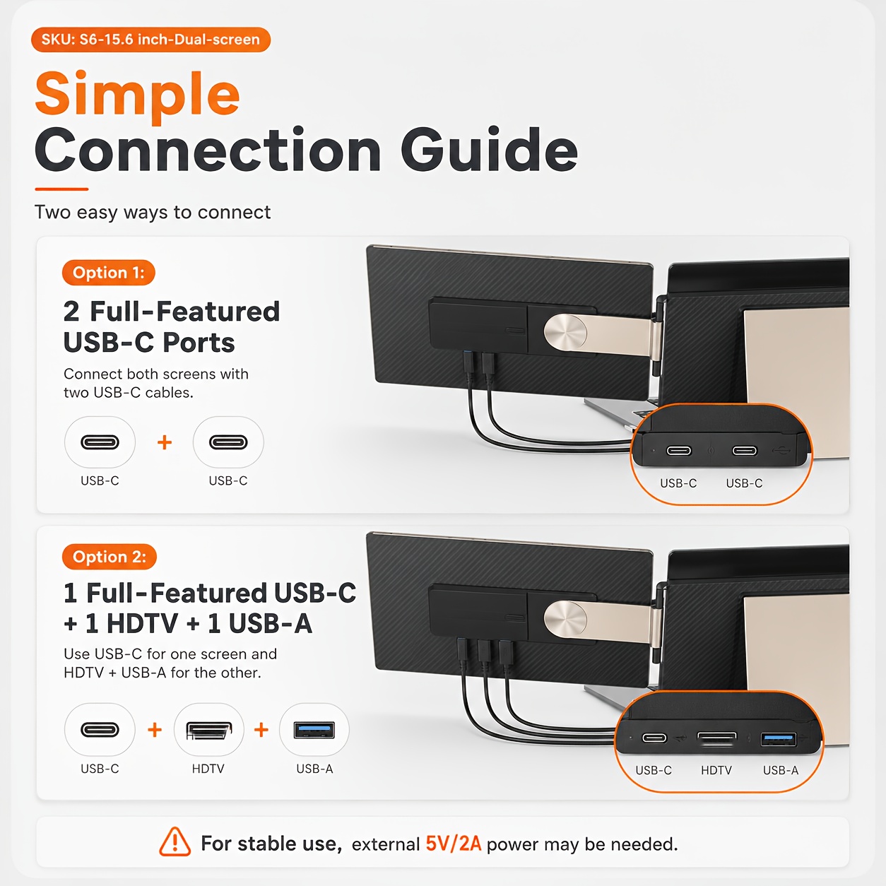 Laptop Screen Extender 14 / 15.6 Inch Dual Screen Portable Monitor, 1080P FHD IPS Screen, 178° Wide Viewing Angle, High Color Gamut, Plug And Play Three-Screen Expansion, Widely Compatible, USB-C/HDTV Video Output, Foldable External Monitor