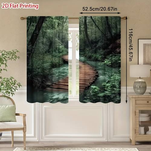 tende 2d piatte - 2 pezzi 2d piatte con stampa per boschivo semi-oscuranti con per bastone - adatte per in stile art déco, cucina, soggiorno - decorazione per (non tende )