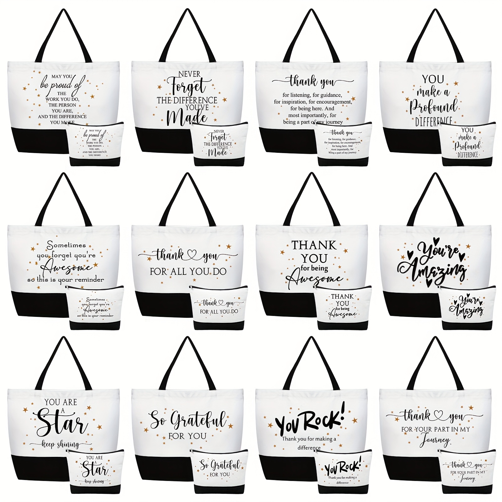 

24pcs Gifts Bag Bulk For Women Aesthetic Canvas Tote Bag Makeup Bags For Team Coworker Nurse Teacher, Classic Thank You