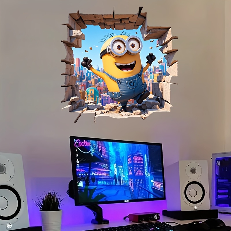 

1pc Minions 3d Wall Decal, Yellow Sticker, Paper Material, Wall, Electric Vehicle, Fridge Decor, Ideal For Christmas, Chinese New Year, Birthday Parties