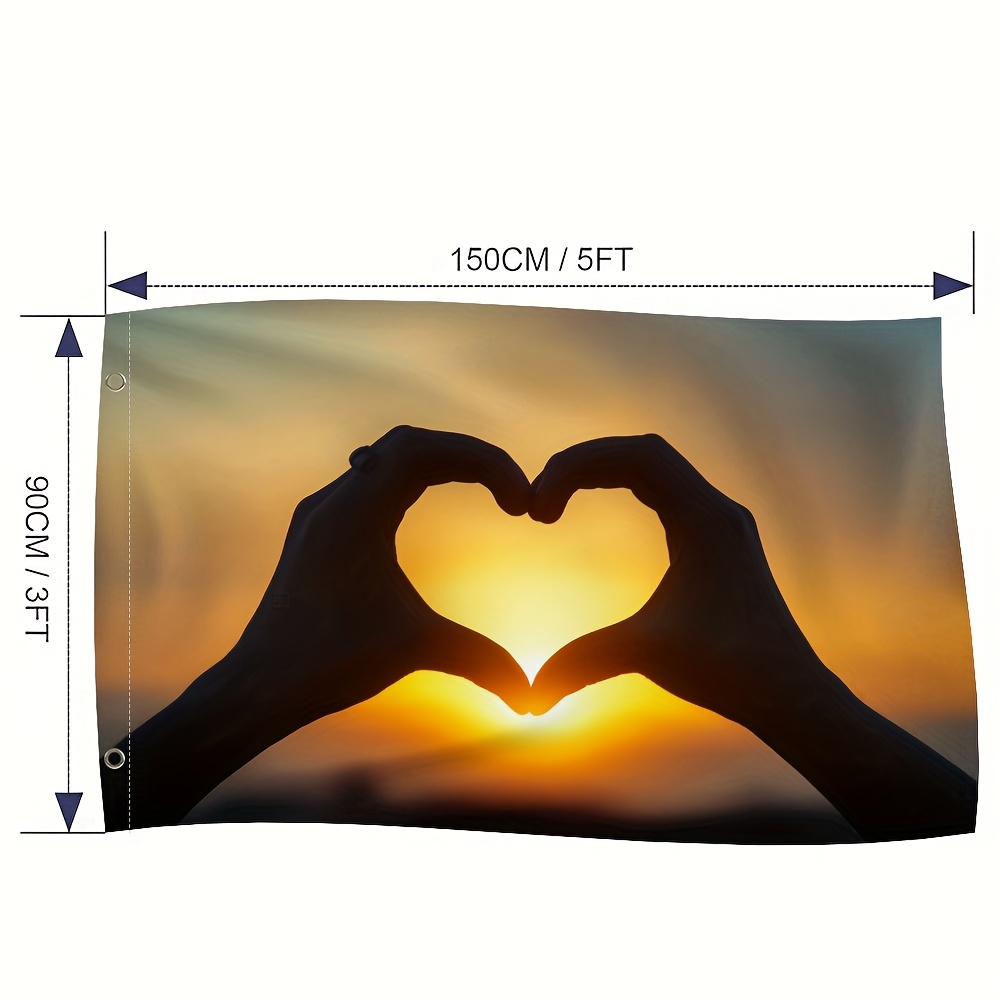 2d Flat, 2d Flat Printing, 1pc, Sunrise Love Flags Decoration 150×90cm ( Pole) Use For Home, Outdoor, Yard, And Garden Decor, 2d Flat