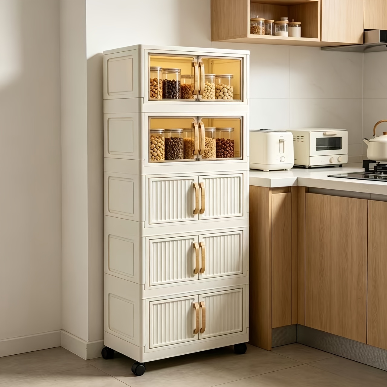 A Five-story Ultra-large Capacity Cream-style Storage Cabinet with Compartments! Equipped with Wheels for Mobility, It Can Store All Clutter In Bedrooms, Living Rooms, And Bathrooms