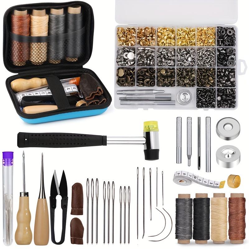 

Wuturee Leather Tools Kit With Waxed Thread Hand Sewing Needles For Stitching And Snap Fasteners Double-sided Nylon Hammer For Decoration Diy Handmade Craft Accessroies Set