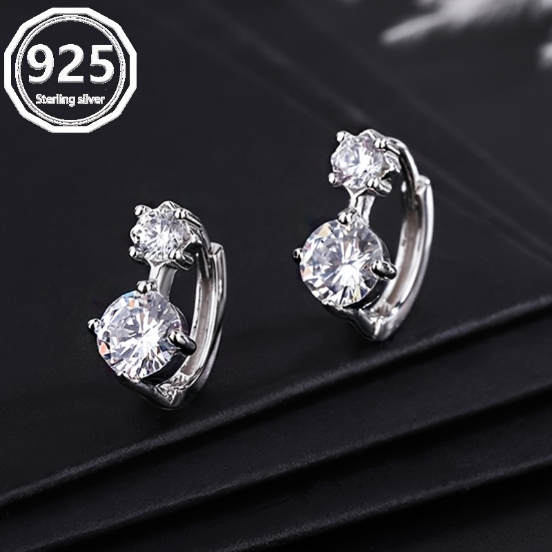 Image of 1pc High-end French Style 925 Silver Ear Clasps, Featuring Elegant And Minimalist Geometric Ear Frames, Classic Four-prong Synthetic Zirconia Earrings, Perfect For Engagement Gifts