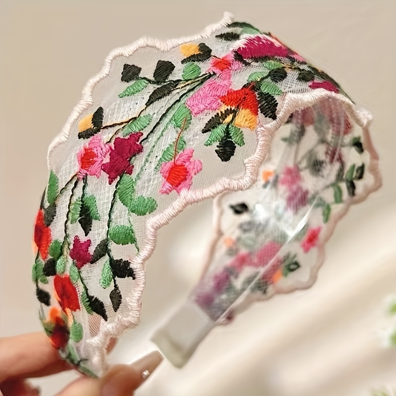 Vintage Floral Embroidery Headband Wide Edge Headband High Head Headband Women's Hair Style For Mother's Day Gift