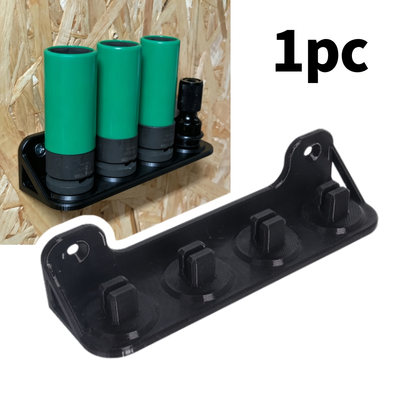 TEMU 1pc Impact Socket Organizer Rack For 1/2" Drive, Holds 4 Sockets, Tapered Square Pin Sockets Secure, Wall Mount Storage For Wheel Nut Sockets,