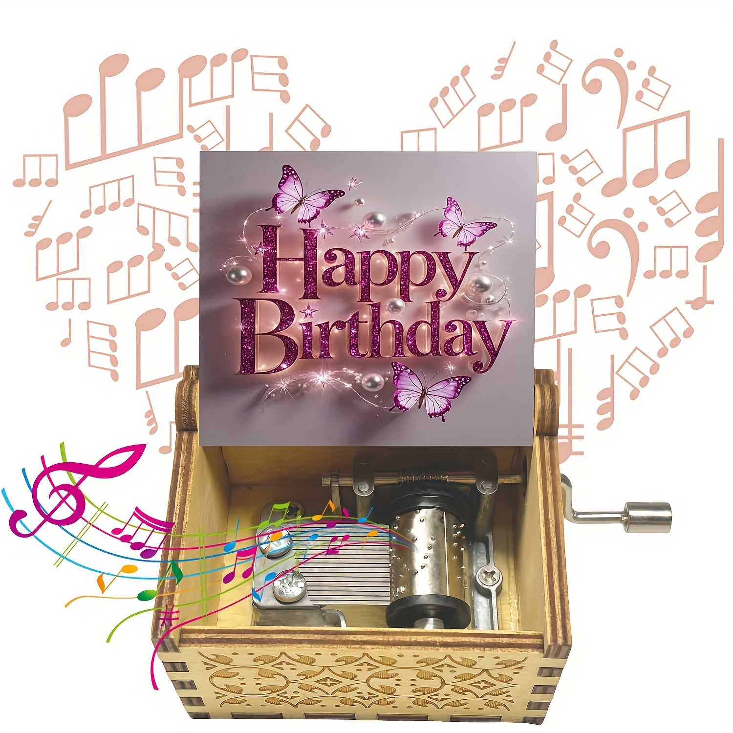 TEMU 1pc Happy Birthday Retro Wooden Hand-cranked Music Box, Music Box Gifts For , Ideal For Mother's Day Gift, Birthdays Gift, Anniversaries Gift,