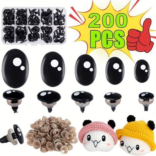 item picture 200pcs 100pcs eyes and 100pcs washers black plastic safety eyes with washers multi size screw in doll eyes suitable for crochet knitting plush toys bear puppets and handmade additions