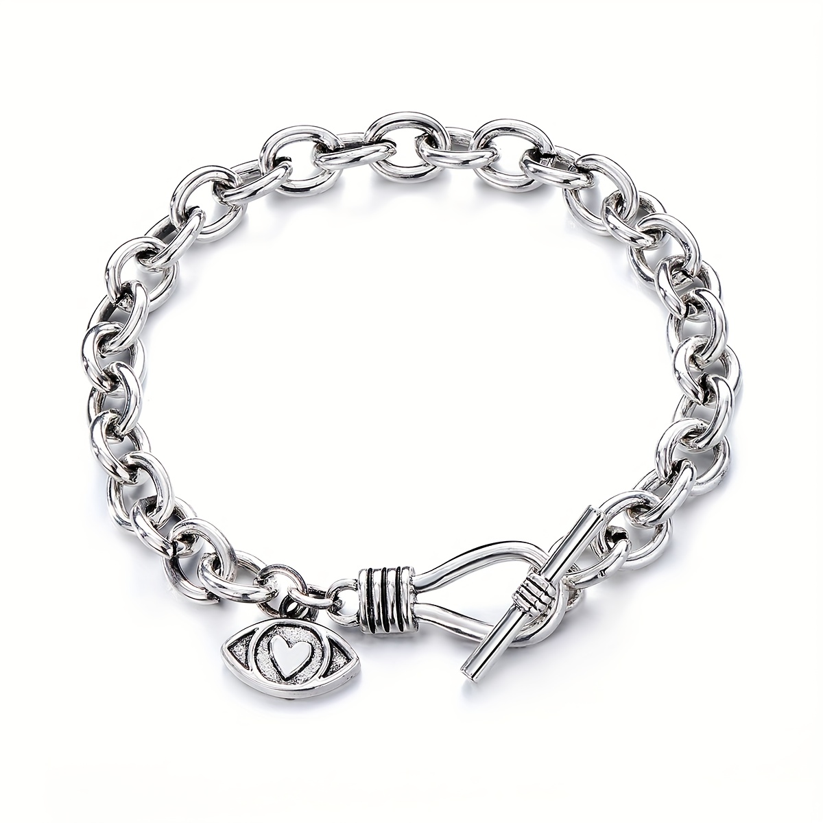 TEMU 1pc Heart-shaped Eyes Ot Buckle Thick Chain Retro Temperament All-match Suitable For Various Occasions Gift