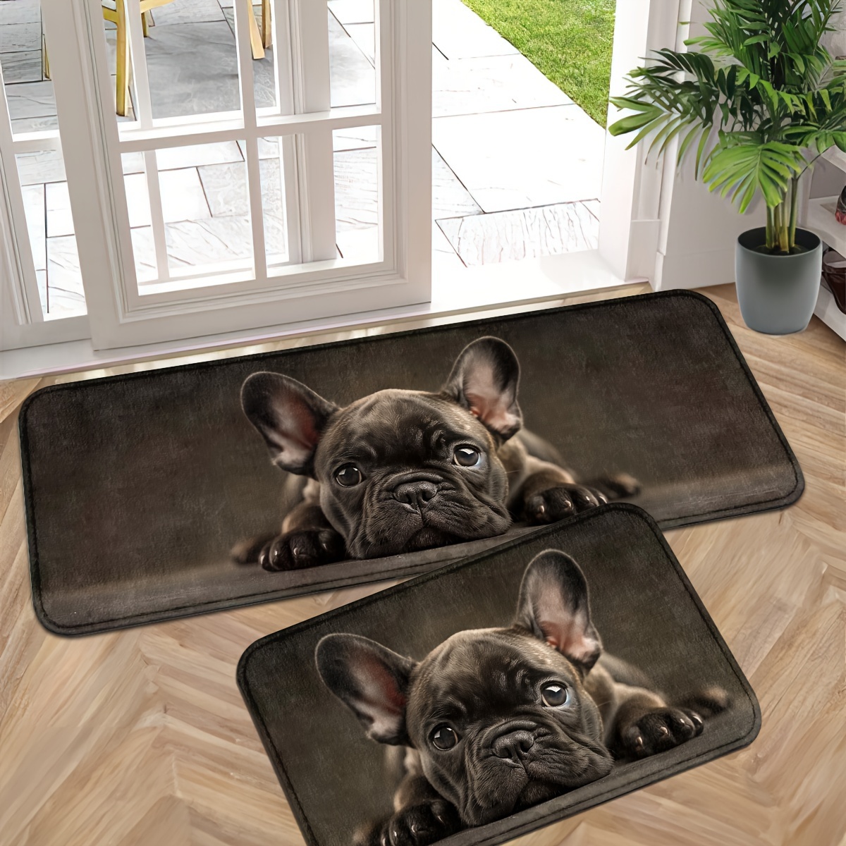 

French Bulldog Door Mat, Non-slip Washable Polyester Indoor Mat, Machine Made Rectangle Floor Mat For Entryway, Kitchen, Bathroom, Laundry Room - Textile Material, Bathroom Mat