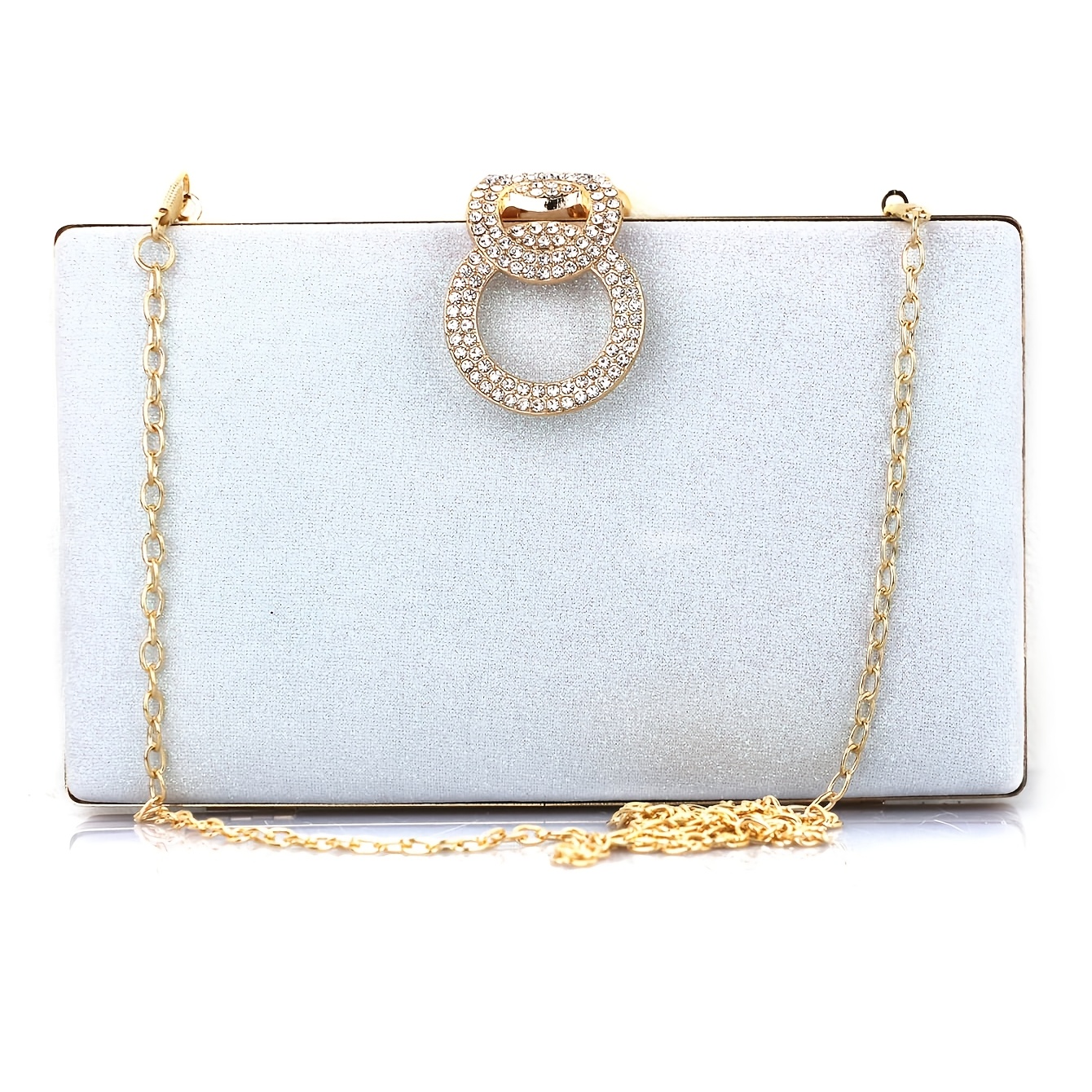 Mini Glitter Rhinestone Chain Link Hard Case Clutch Bag