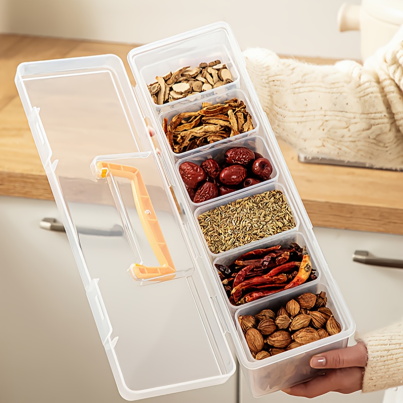 7pcs set 6 small boxes 1 large box with lids divided and sealed spice containers stackable extra large multi size storage containers   boxes detachable spice boxes suitable for spices   seasonings multi functional
