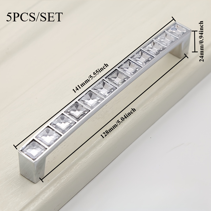 Image of 5pcs/set Alloy+plastic Crystal Cabinet Pulls Handles Modern Easy European Style Cabinet Hardware Drawer Wardrobe Door Inlaid Diamond Handles For Furniture
