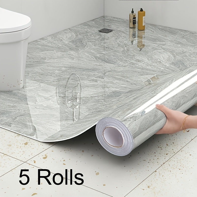 Image of 5-roll Waterproof Vinyl Floor Tiles For Bathroom Floors, Self-adhesive Wallpaper For Toilet And Bathroom Wall Renovation And Concealment