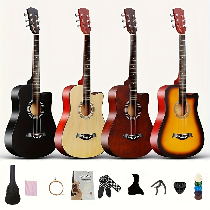 38-Inch Basswood Acoustic Guitar Suitable for Beginners - Full-Size Folk Style Guitar with Wood Sound, Basswood Body, Ideal for Practice & Performance (wood/black Optional)