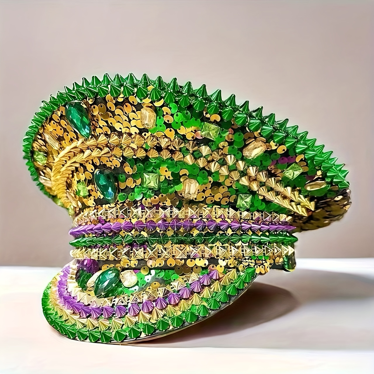 Green Steampunk Sequin Burning Man Captain Hat Steampunk Sequin Captain Hat Spike Punk Burning Man Festival  main image 4