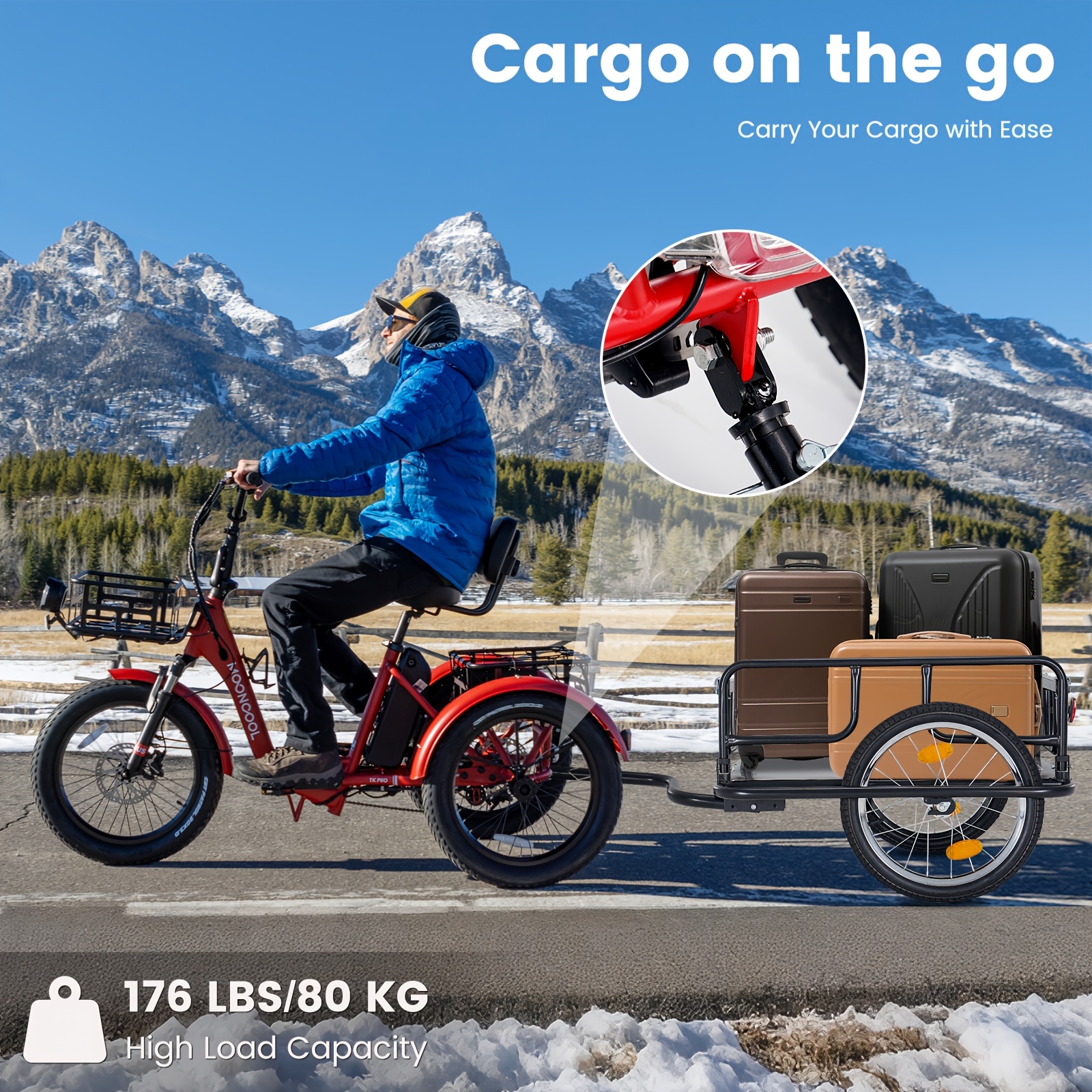 Folding Bike Cargo Trailer, Bicycle Trailer, Heavy-Duty Bike Wagon Cart, Foldable Compact Storage, with 16 Wheels, 176 Lbs Load Capacity