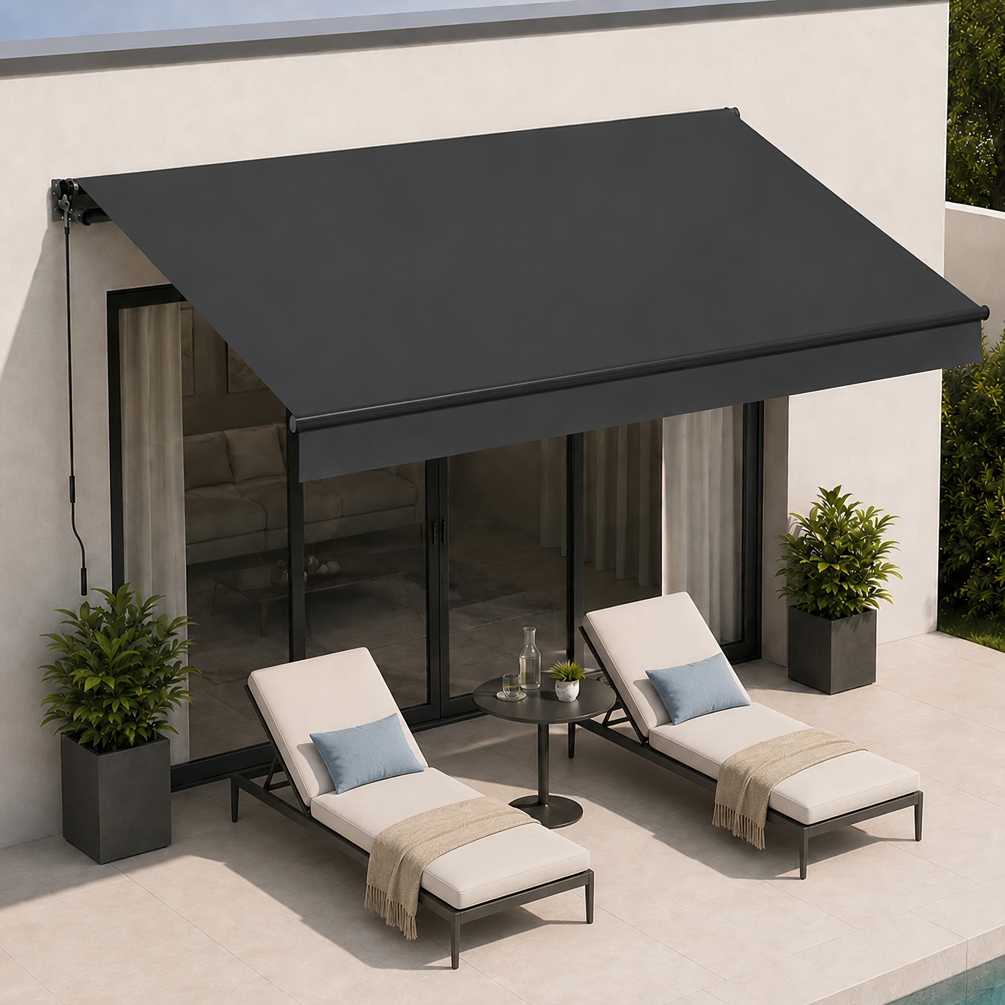 Image of Bellemax Manual Articulated Arm Awning, Patio Awning With Hand Crank, Suitable For Balcony And Patio