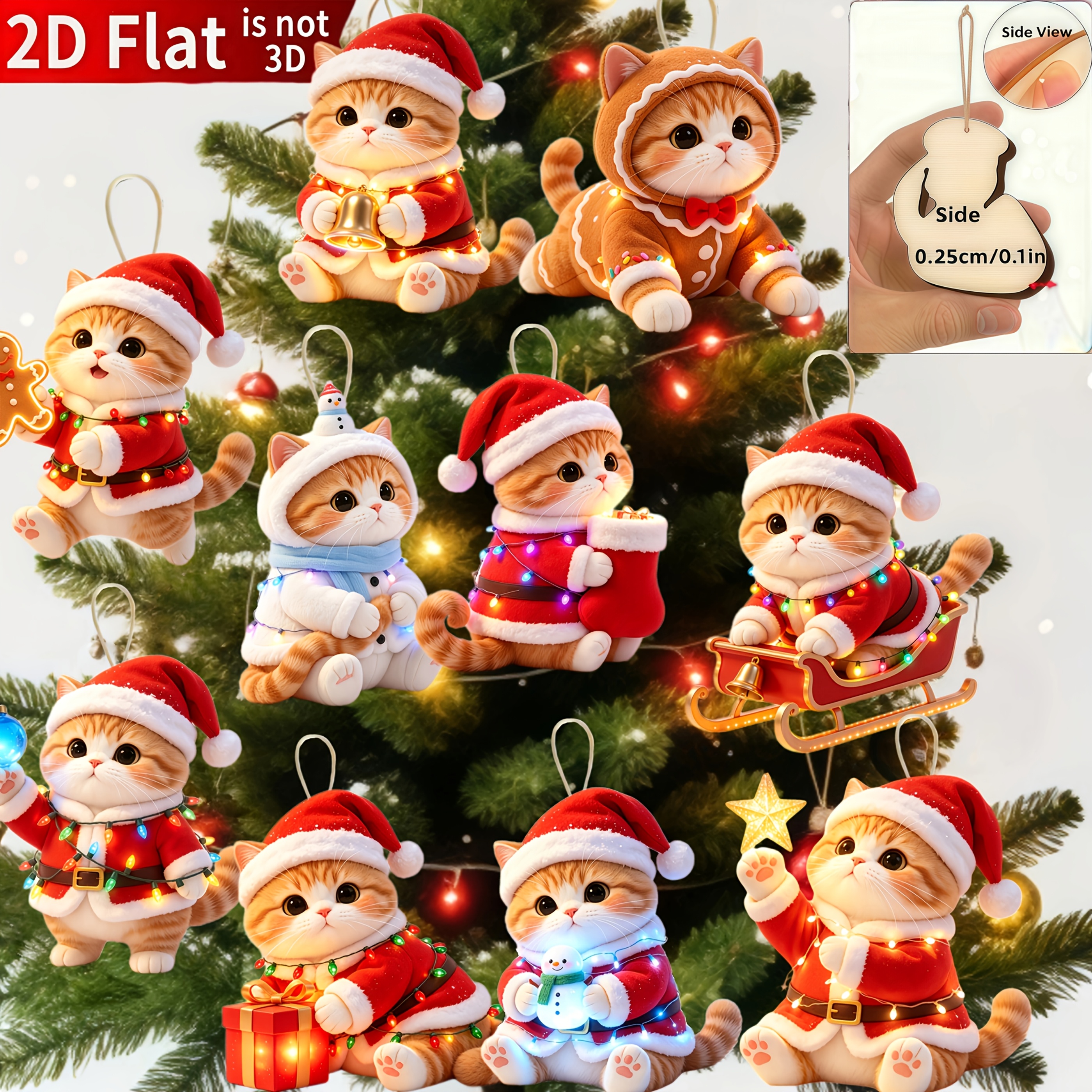 TEMU 2d Flat, 10pcs Christmas Wooden Ornaments, Cute Christmas Kittens, Christmas Decorations, Christmas Tree Gifts For Family Parties, Thanksgiving,