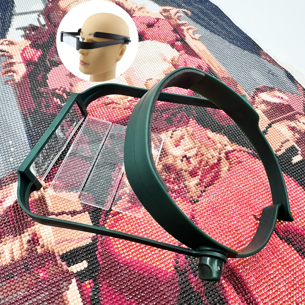 diamond painting embroidery 1 6x 2x 2 5x 3 5x adjustable head mounted magnifier lightweight and simple head   with replaceable 4x lenses for elderly reading maintenance assistance details 4