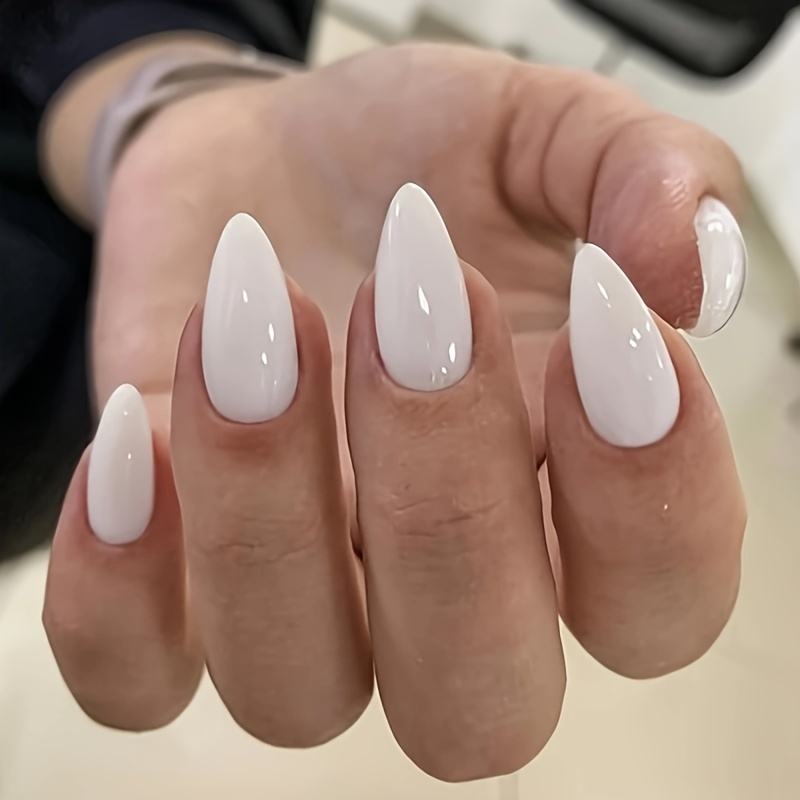 

24 Pieces Of Coconut White Medium Length Gel Nails - Almond Shape, Natural Look, Reusable, High Heel Nails, Almond Short Nails