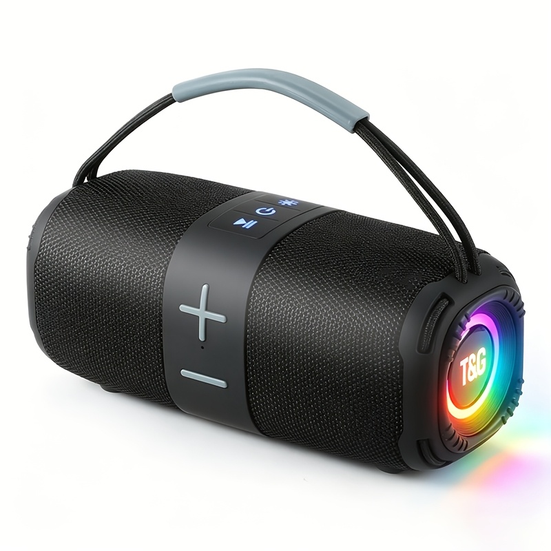 E-shop TG668 Outdoor Hochleistungs-Portabler Lautsprecher, Drahtlos kompatibler Musikplayer mit farbigem LED-Atemlicht, USB/TF/FM/TWS