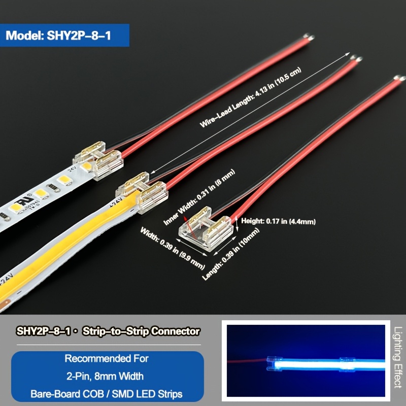 TEMU Connettori per LED senza saldatura a 2 pin, 10 pz, terminali a innesto senza saldatura da scheda a scheda, giunti trasparenti ultrasottili,