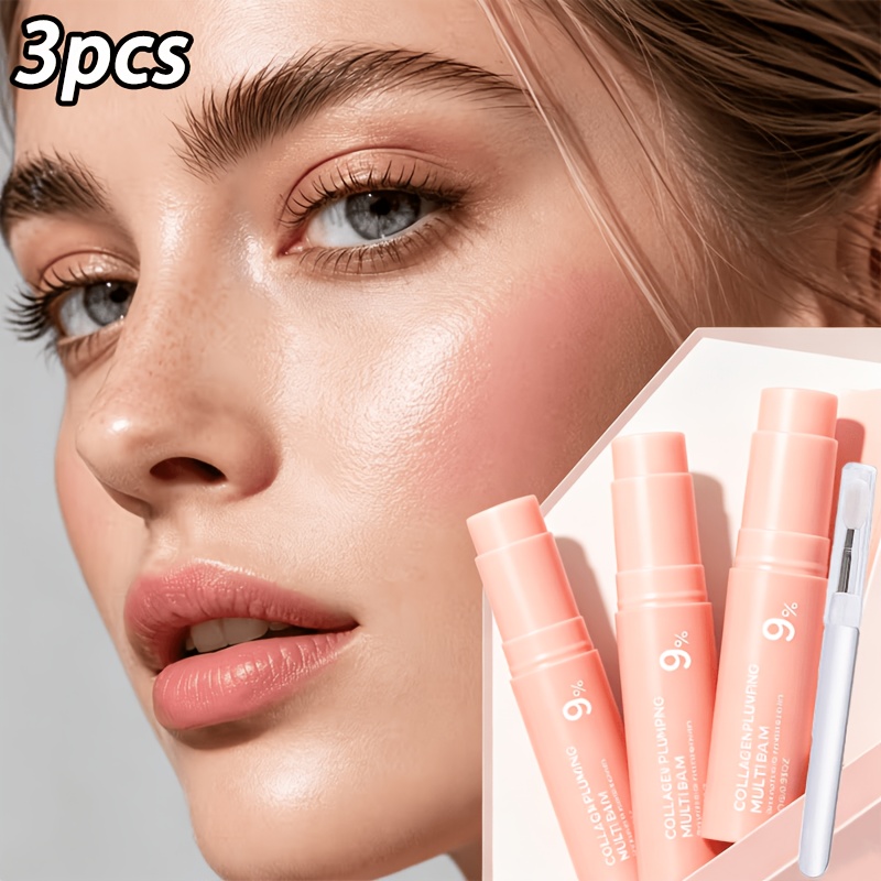 3pcs Set - 9% Collagen Plumping Multi Balm Stick, Long-lasting Hydrating Solid Moisturizer For Face, Lips & Dry Skin, Premium Holiday For