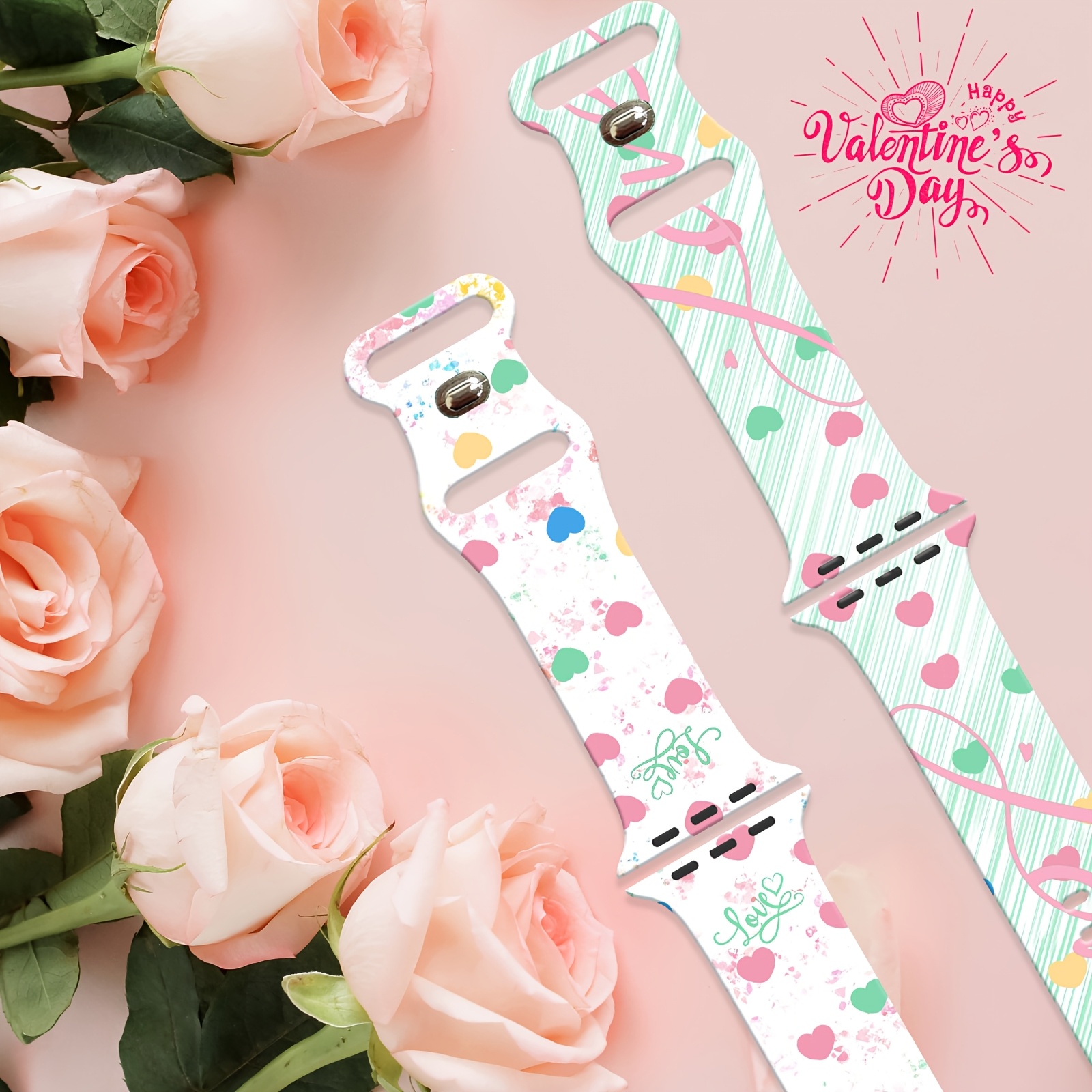 

1pc Valentine's Day Silicone Watch Band, Soft Fashionable Heart Pattern Strap With Butterfly Clasp, Compatible With Iwatch S2-s10, Casual Business & Sports Style, Gift For Her