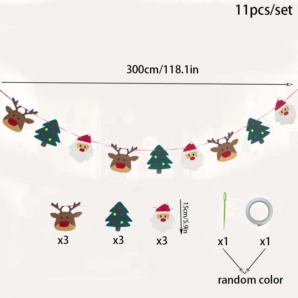 TEMU 11pcs Guirlande de Bannière de Noël en Feutre avec , Père Noël et Décorations d'Arbre de Noël, Guirlandes Suspendues en Feutre pour Décorations