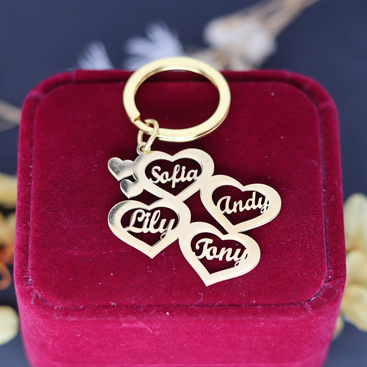 TEMU Customized Name Heart Keyring, Trendy Birthday Christmas Gift, Stainless Nameplate Key Chain, Personalized Couple Keychain