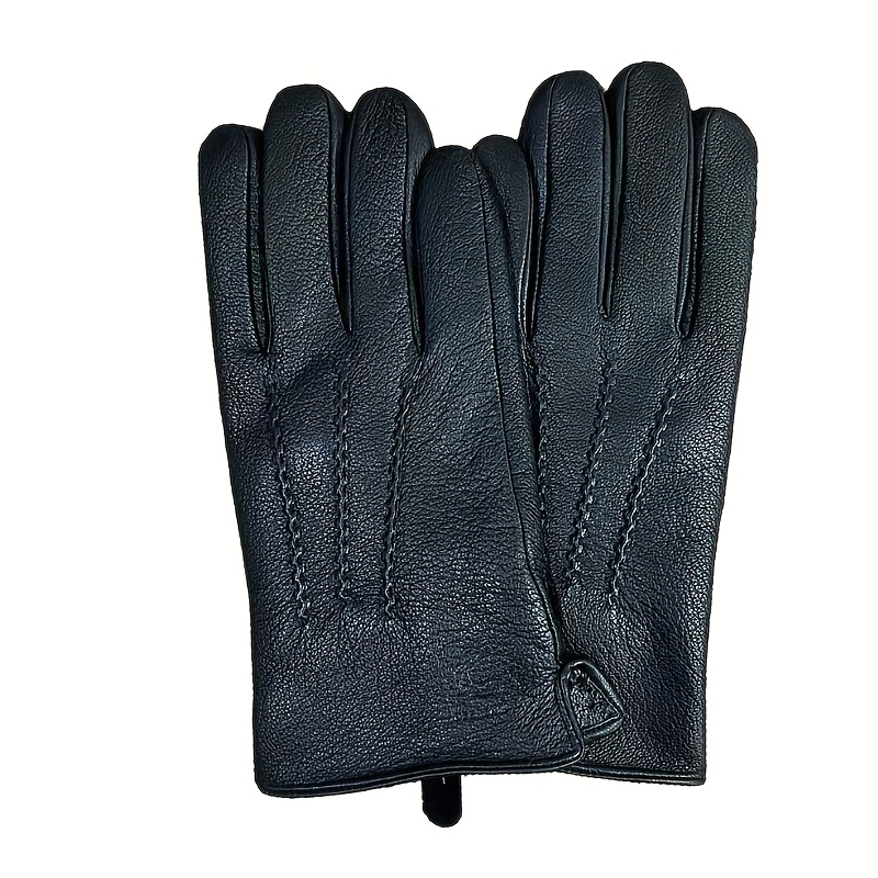 

Gants en cuir de pour hommes - Style décontracté - Gants chauds à doigts pleins de couleur unie avec tissu tricoté - Gants d'équitation d'extérieur par temps froid - Non lavables