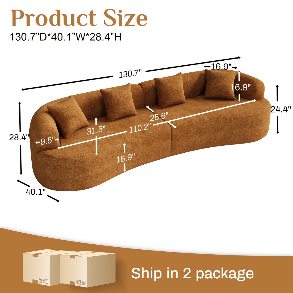 Moedrn Oversized Boneless Curved Sofa 68.5
