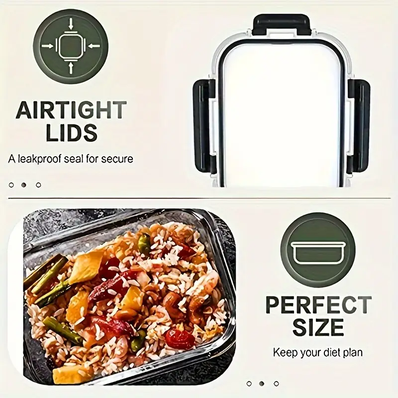 10 glass meal prep containers set airtight leak proof microwave safe dishwasher safe bpa free food grade glass lunch boxes for home kitchen office and outdoor use portion control meal planning and food storage Product details 2