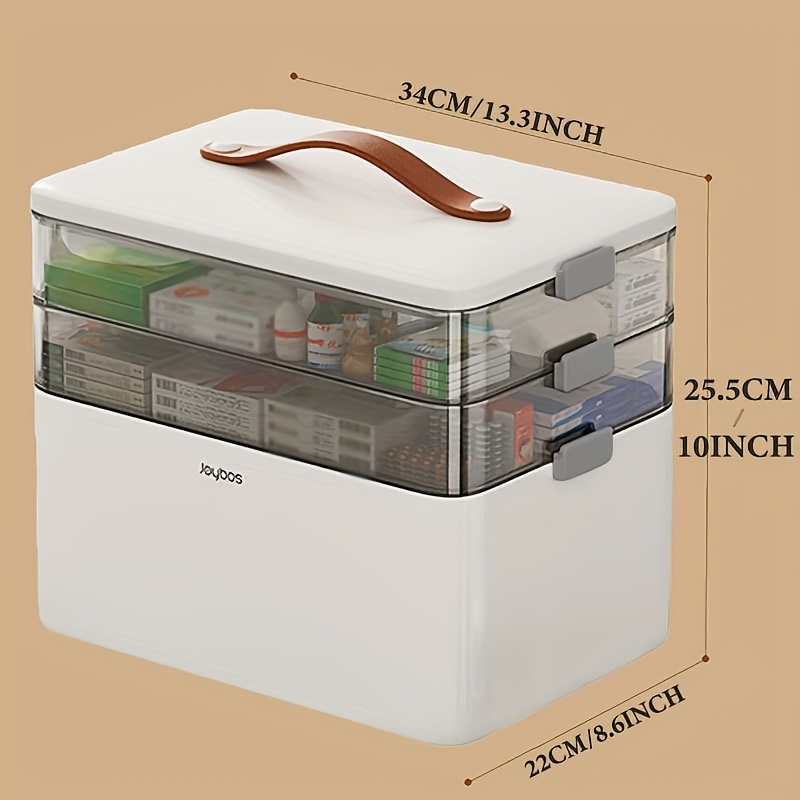 TEMU 1pc Large Capacity Portable Medicine Storage Box - Ergonomic Handles, 3-layer Design, Spacious Storage For Medications & - Household