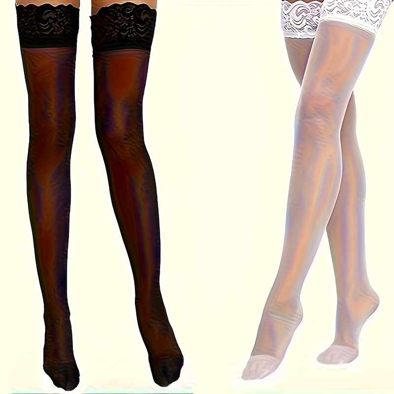 

Lace Trim Thigh High Stockings, Slim Mesh Over The Knee Socks, Women's Stockings & Hosiery