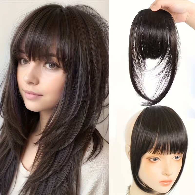 TEMU Fake Hair Comic Bangs Clip-on For Women Bangs With Sideburns Straight- Bangs With Hair Clip Synthetic Fiber Bangs For Sides Natural-looking