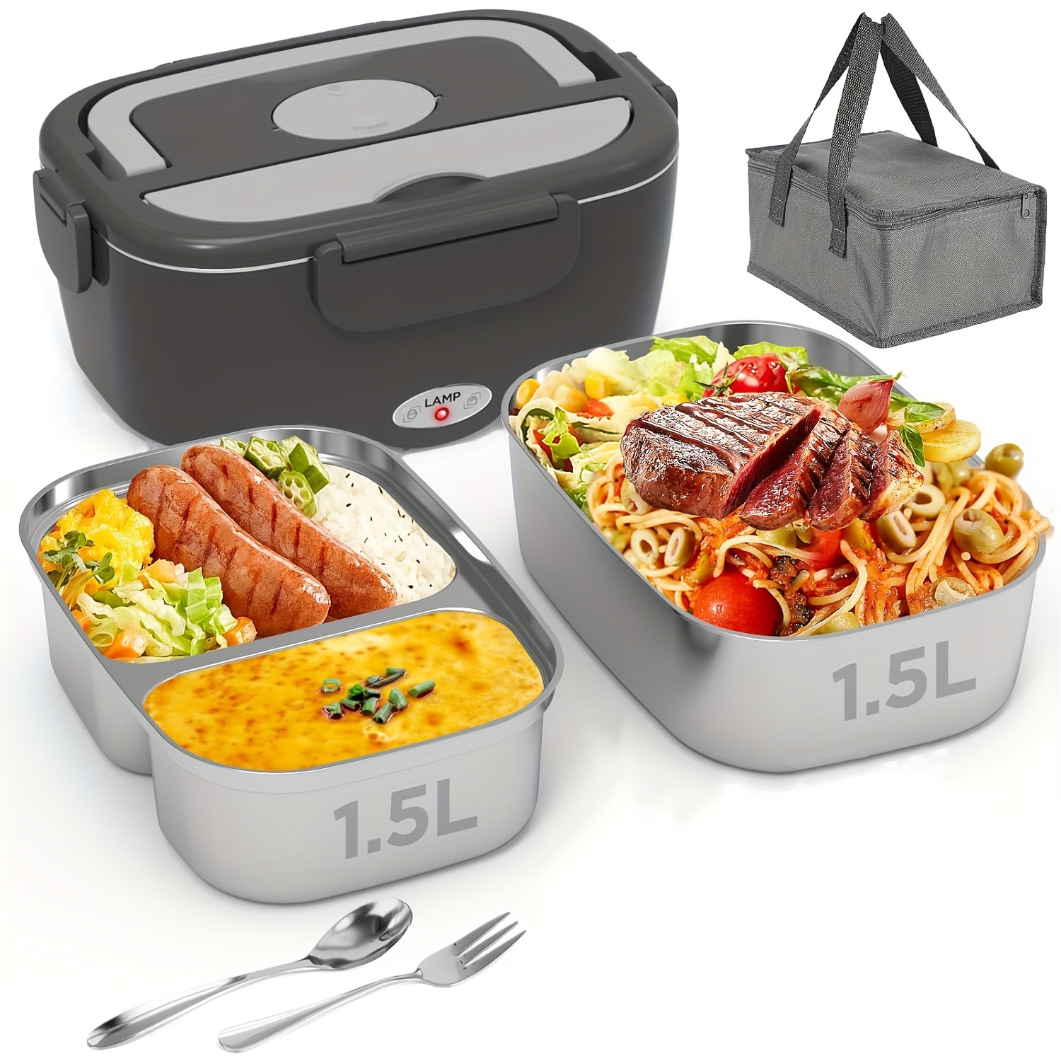 

Electric Lunch Box - Portable Fast Heating Lunch Box (12v/24v/110v) - 1.5l Stainless Steel Container Adult Food Warmer - Suitable For Cars, Trucks, Offices And Outdoors (black)