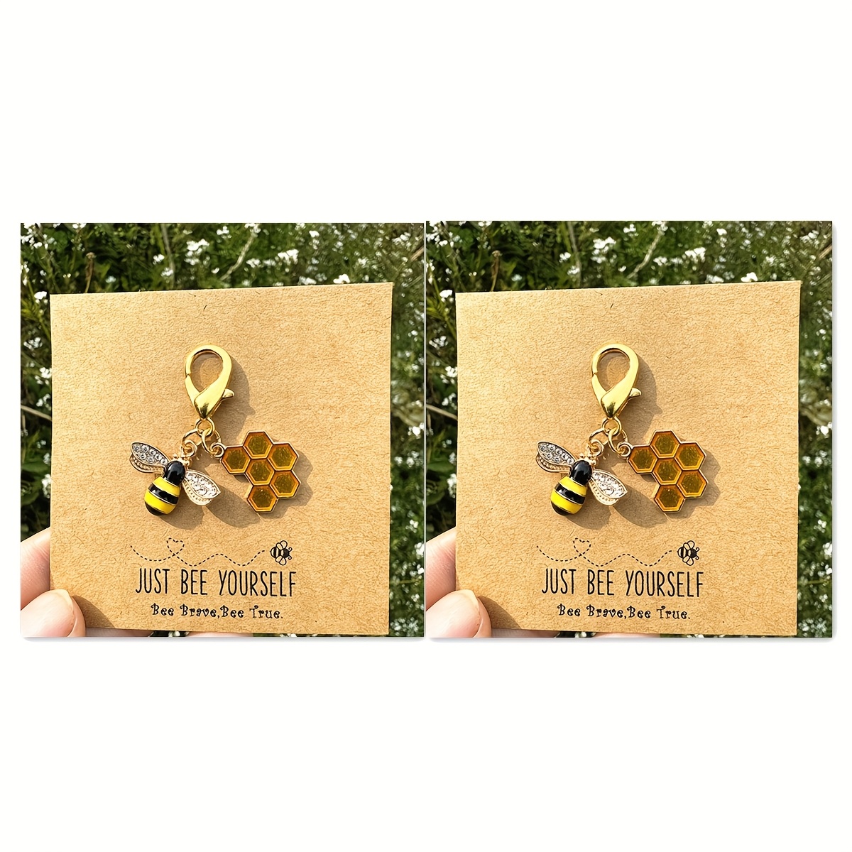 1pc/2pcs Do Your Own Positive Keychain For Men, Encouragement Gift, Bee Keychain Additions, Honeycomb Pendant Keychain, Room Decoration