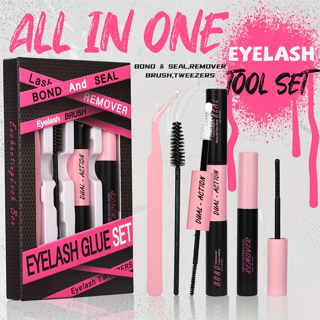 TEMU Lash Kit Strong-hold Waterproof Glue For Dly And Sealtweezers, Brush & Remover For Flawless Application And Easy Removal