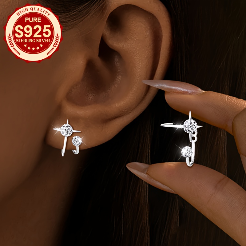 Women's S925 Silver Four-Pointed Star Stud Earrings with Sparkling Ball