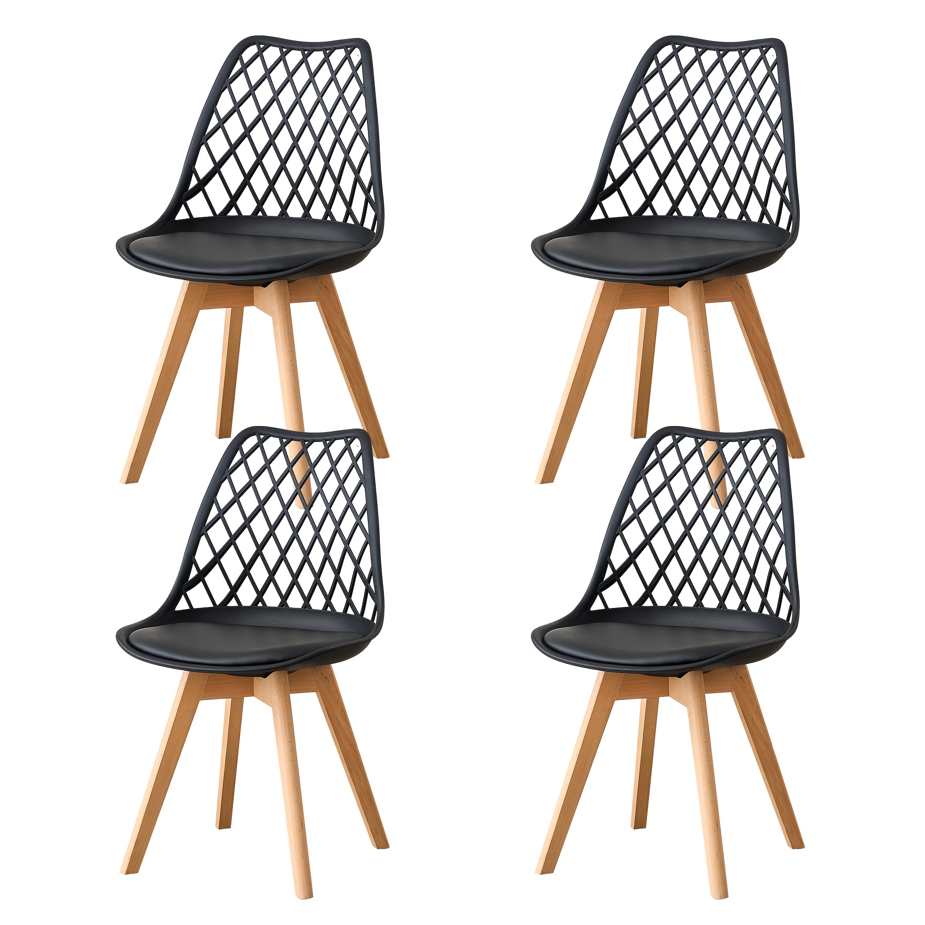Image of Egoonm Set Of 4 Dining Chairs, Scandinavian Kitchen Chairs - Cut-out Shell Backrest Design, Faux Leather Cushion And Wood Legs