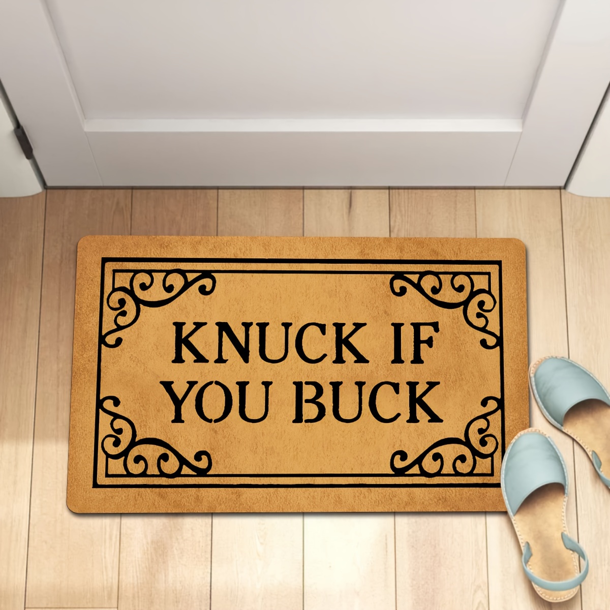 

Funny Welcome Knuck Buck Doormat For Entrance Indoor Front Porch Decor Rugs With Anti-slip Rubber Back Novelty Prank Gift Mats 23.6"(l) X 15.7"(w)