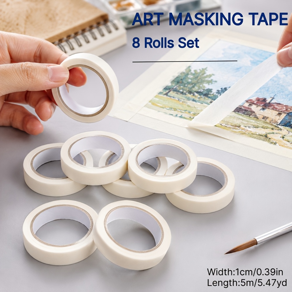 TEMU Lot de 8 mini rouleaux de ruban de masquage pour artiste 0.39In X 5M (1Cm X 5M), ruban d'artisanat portable, déchirable et inscriptible, avec un