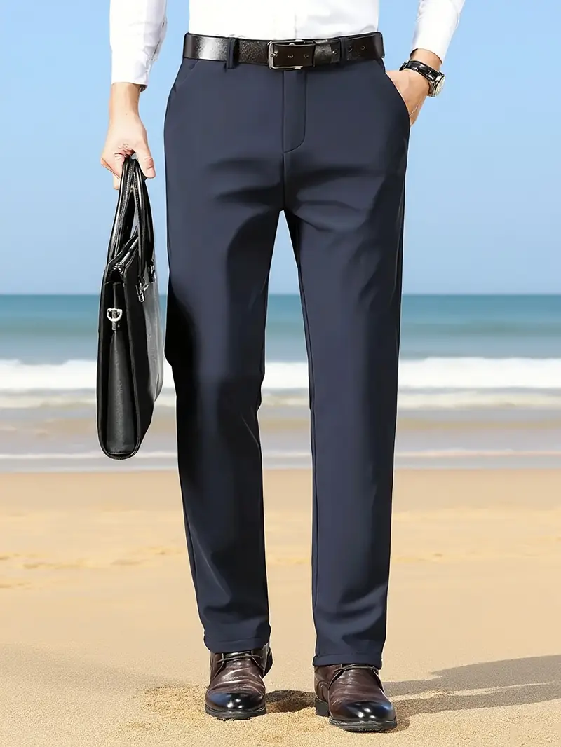 Navy Blue Regular Fit Men'S Lightweight Ice Sliky Fiber Fabric Casual Pants