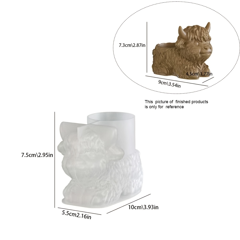 E-shop 3D Kuhförmige Sukkulenten-Pflanzentopf-Form & Kerzenhalter-Form - Europäische Spezialserie Realistische Yak/-Kuh-Tierform für DIY Harz, Gips,